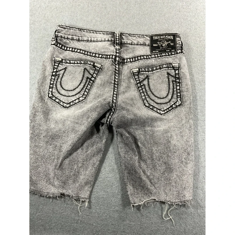 True Religion Ricky Relaxed Straight Gray Acid Wash Denim Cut Off Mens 34 1128